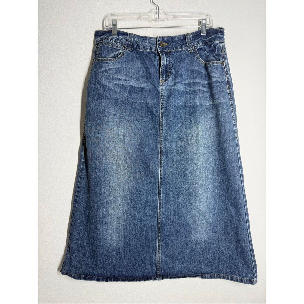 CATO Denim Midi Skirt Size 14  Blue Stretch A-Line Casual Jean Skirt - Picture 2 of 12
